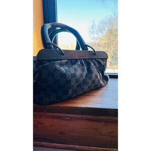 GUCCI Fall 2002 Tom Ford Classic Black Monogrammed GG Canvas Wood Handle Doctor